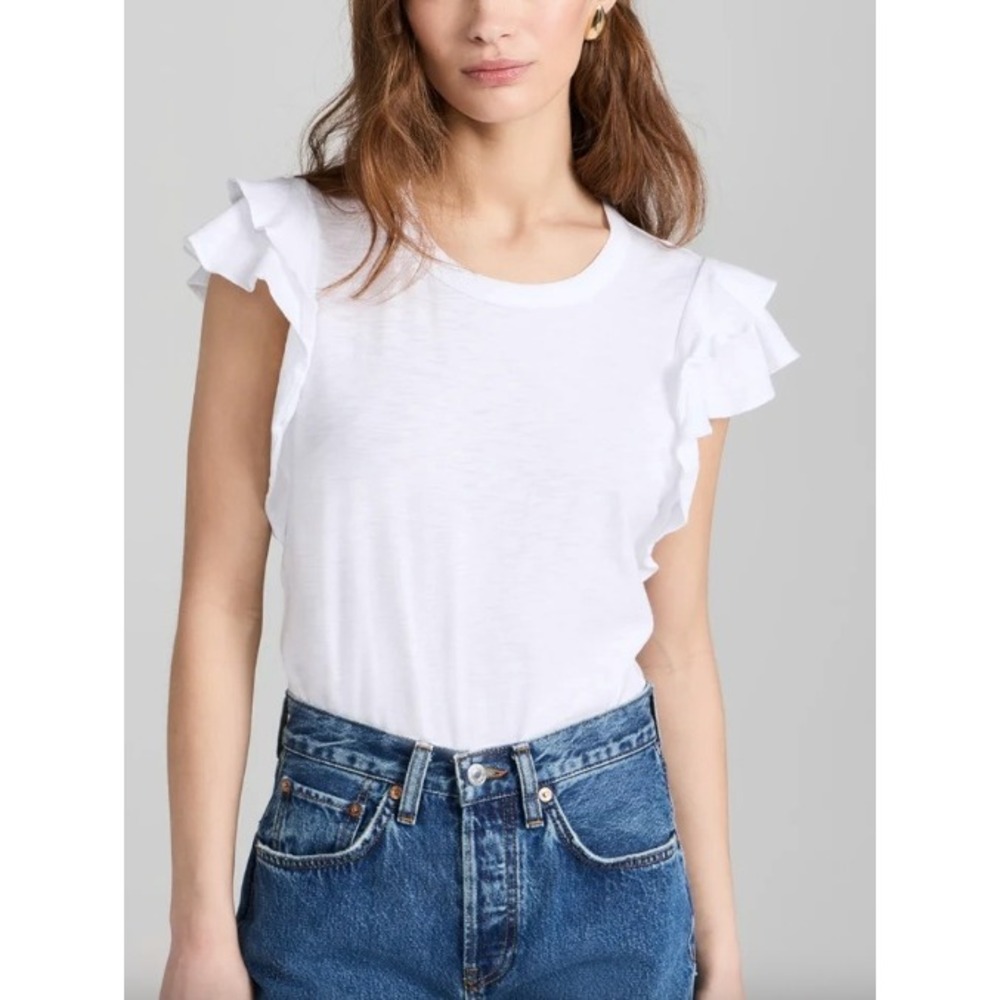 Veronica‎ Beard Akeela White Pima Cotton Tee Ruffle Sleeve Top | Size S | $158